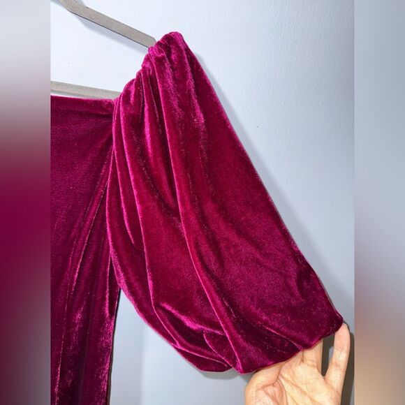 Rebecca Minkoff Vienne velvet square neck puff sleeve mini dress in fuchsia M - Picture 4 of 11